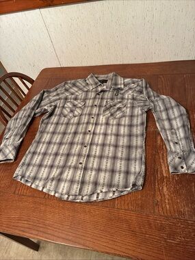 Adiktd Snap Button Front Shirt Men’s L Gray Embroidered Western Rock